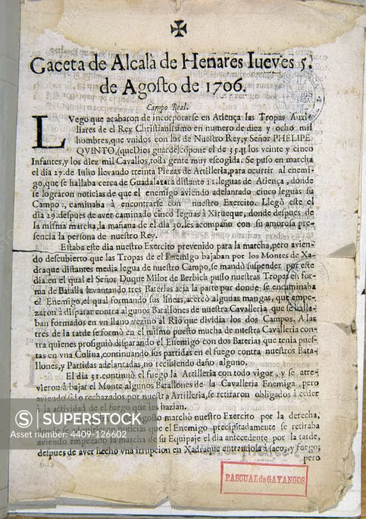 GACETA DE ALCALA DE HENARES - 1706. Location: BIBLIOTECA NACIONAL-COLECCION. MADRID. SPAIN.