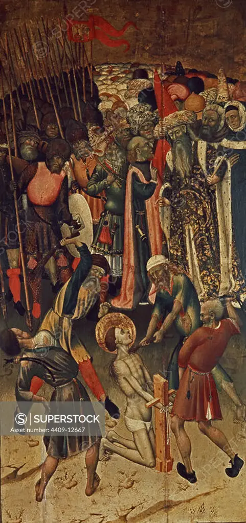 The Persecution of St. George - ca.1435 - oil on panel. Author: Bernat Martorell. Location: LOUVRE MUSEUM-PAINTINGS. France.
