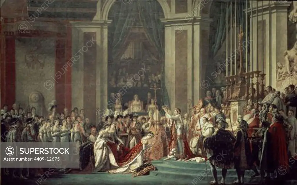 French school. Napoleon's coronation. 1805. Oil on canvas (620 x 970 cm). Paris, musée du Louvre. Author: DAVID, JACQUES LOUIS. Location: LOUVRE MUSEUM-PAINTINGS, PARIS, FRANCE.