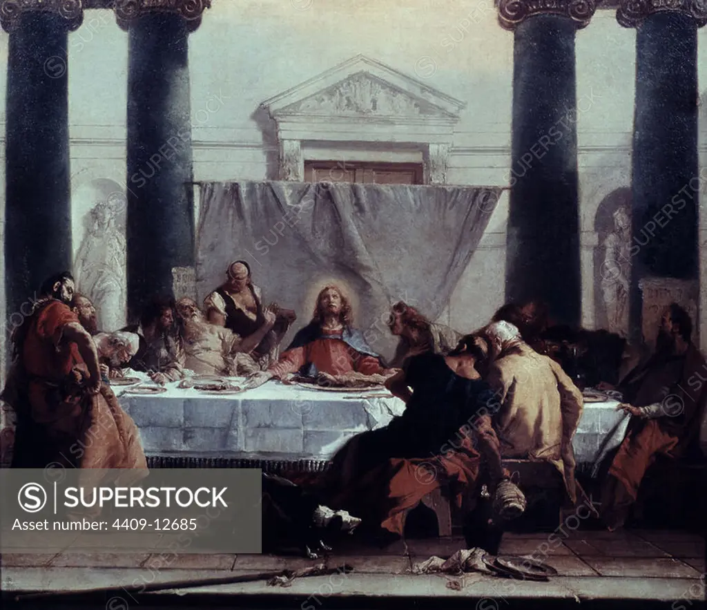 The Last Supper - 1745/50 - 80,5x89,5 cm - oil on canvas. Author: GIOVANNI BATTISTA TIEPOLO (1696-1770). Location: LOUVRE MUSEUM-PAINTINGS. France. JESUS.
