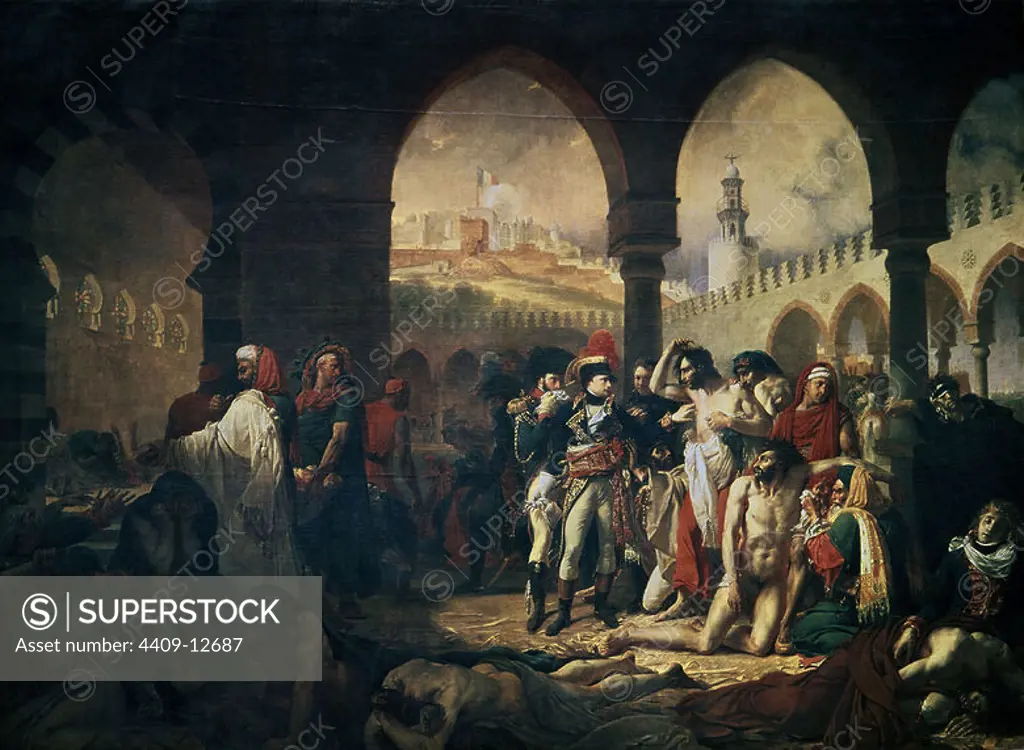 General Bonaparte Visiting the Plague-Stricken at Jaffa - 1804 - 523 x 715 cm - oil on canvas - French Neoclassicism. Author: ANTOINE-JEAN GROS. Location: LOUVRE MUSEUM-PAINTINGS. France. NAPOLEON BONAPARTE (1769-1821) NAPOLEON I.