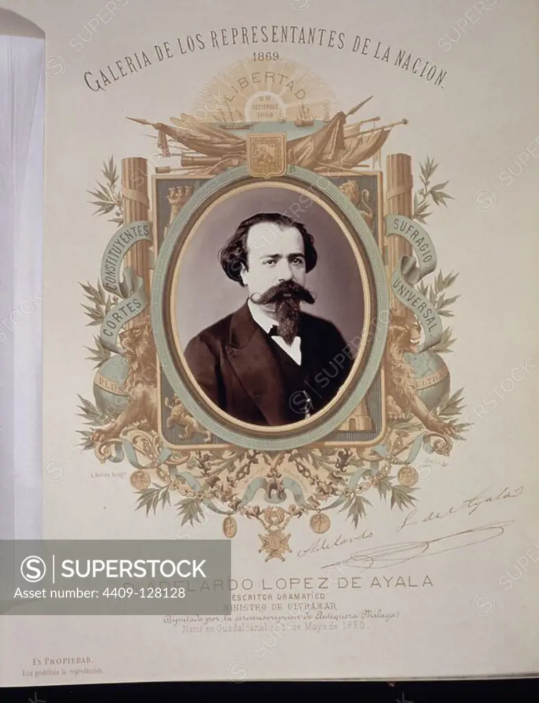GALERIA DE LOS REPRESENTANTES DE LA NACION 1869 -DON ADELARDO LOPEZ DE AYALA - DIPUTADO POR ANTEQUERA (MALAGA). Location: CONGRESO DE LOS DIPUTADOS-BIBLIOTECA. MADRID. SPAIN. ADELARDO LOPEZ DE AYALA (1828-1879).
