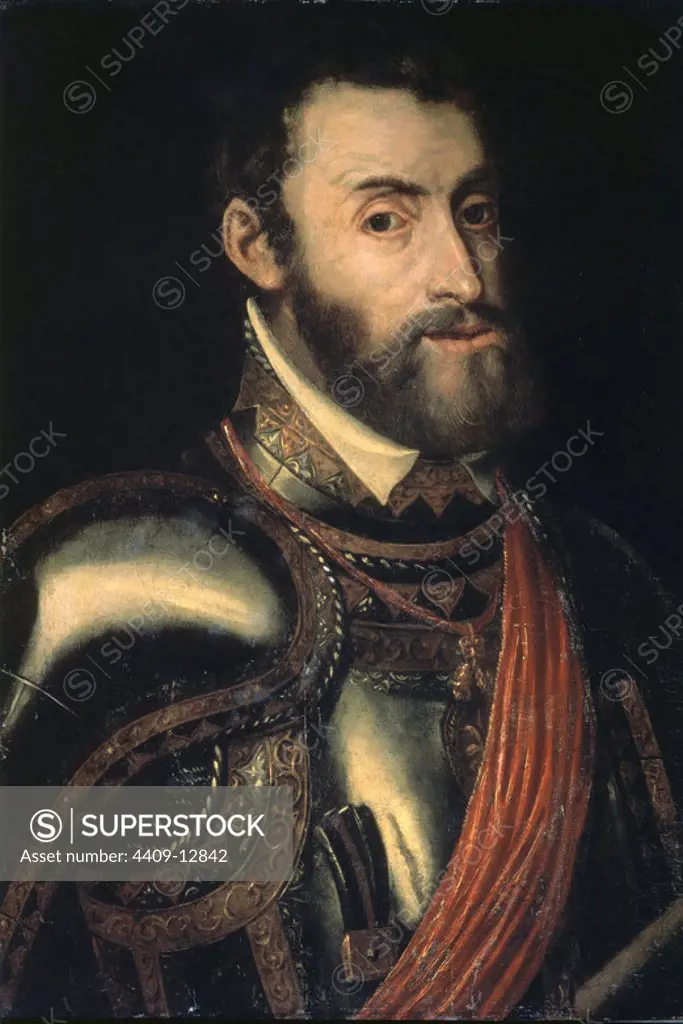 RETRATO DEL EMPERADOR CARLOS V - SIGLO XVI. Author: TIZIANO ESCUELA. Location: BANCO EXTERIOR-COLECCION. MADRID. SPAIN. CARLOS V (CARLOS I). Charles I (V of the Holly Roman Empire).