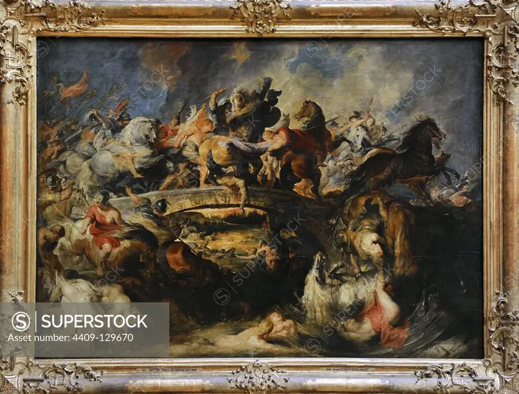 Peter Paul Rubens (1577-1640). Was a German-born Flemish Baroque painter. Battle of the Amazons, 1618. Oil on panel. Alte Pinakothek. Munich. Germany.