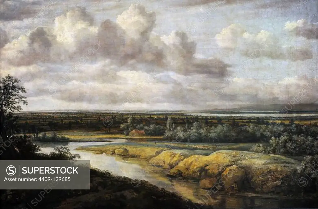 Philip de Koninck (1619-1688). Dutch painter. Landscape with a river, 1650-1655. Alte Pinakothek. Munich. Germany.