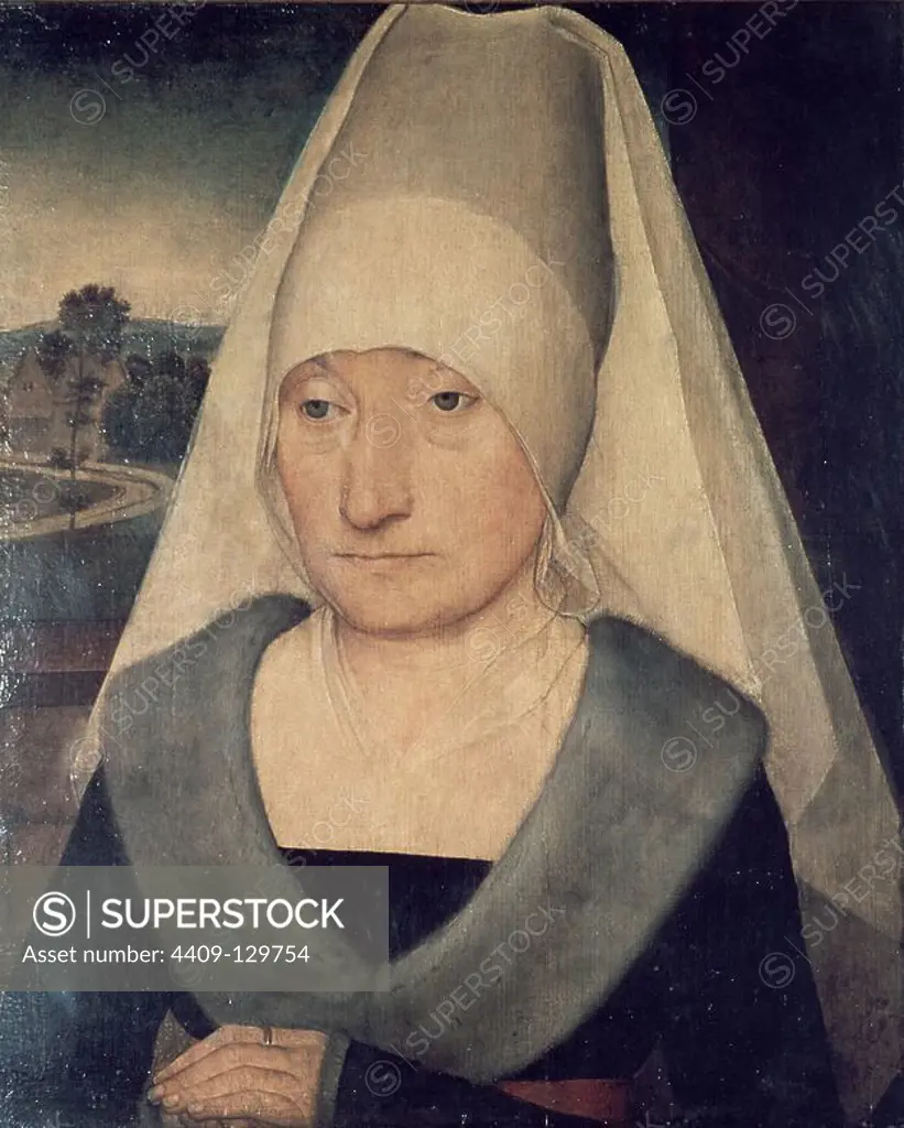 Portrait of an Old Woman - 15th century - 35x29,2 cm - oil on panel. Author: HANS MEMLING (1435-1494). Location: LOUVRE MUSEUM-PAINTINGS. France.