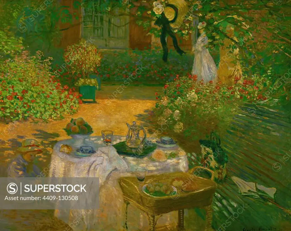 Claude Monet / 'The Luncheon', c.1874, Oil on canvas, 160 × 201 cm, Inv.2774. Museum: MUSEE D'ORSAY, BUDAPEST, France.