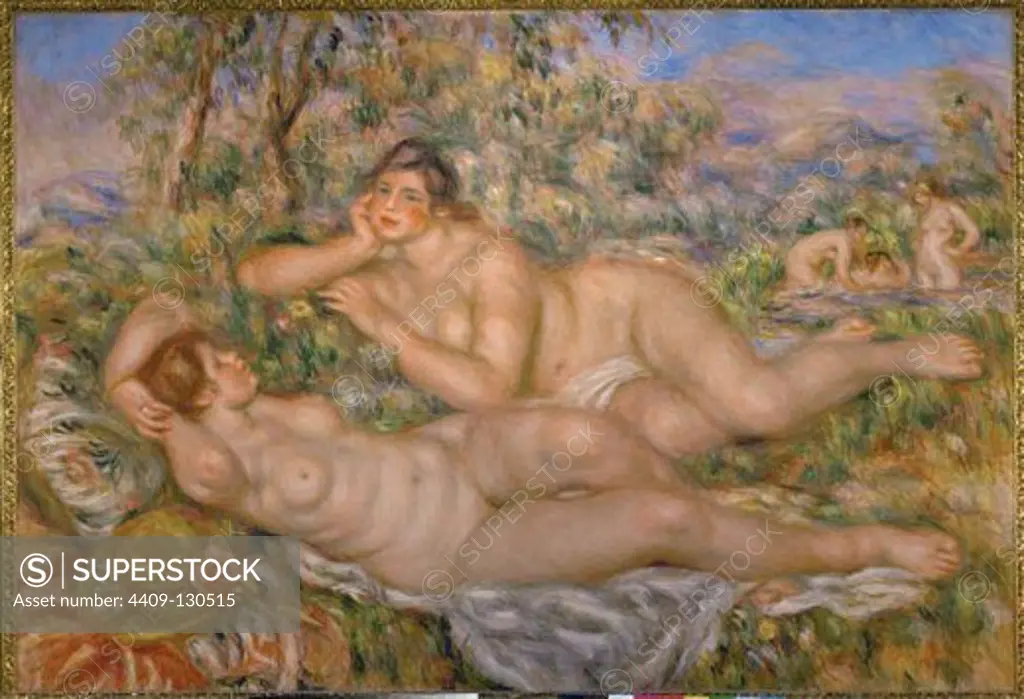 Pierre-Auguste Renoir / 'The Bathers', 1918-1919, Oil on canvas, 110 x 160 cm, RF 2795. Artwork also known as: LAS BAÑISTAS. Museum: Musée d'Orsay, Paris.