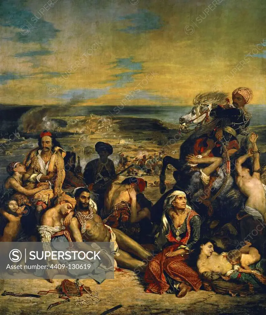 Eugène Delacroix / 'The Massacre at Chios', 1824, Oil on canvas, 417 x 354 cm. Museum: MUSEE DU LOUVRE, BUDAPEST, France.