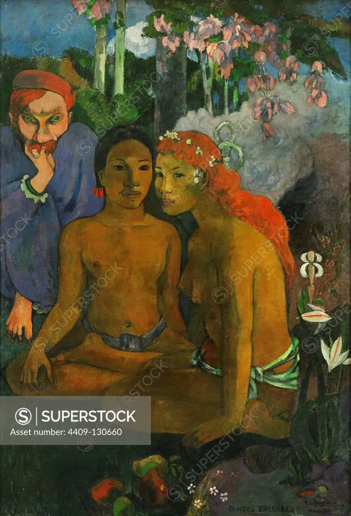 Paul Gauguin / 'Cruel Tales (Exotic Saying)', 1902, Oil on canvas, 131.5 × 90.5 cm. Museum: FOLKWANG MUSEUM, Essen, GERMANY. Author: PAUL GAUGUIN.