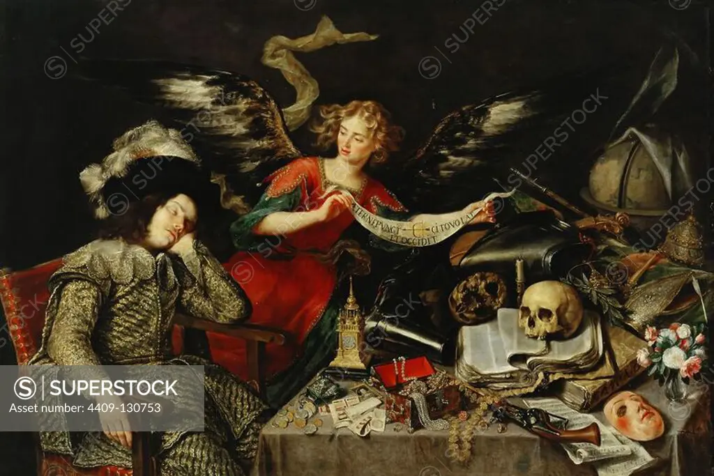 Antonio de Pereda / 'The Knight's Dream', 1655, Oil on canvas, 217 x 152 cm. Museum: REAL ACADEMIA DE BELLAS ARTES DE SAN FERNANDO, MADRID, SPAIN.