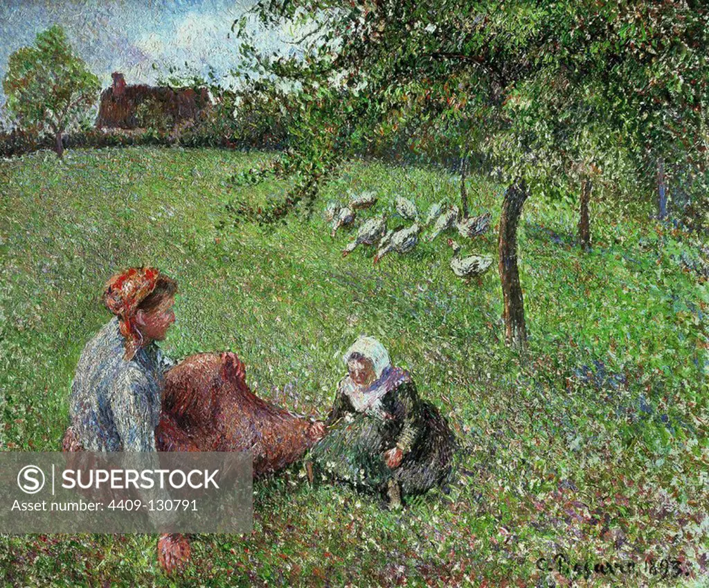 Camille Pissarro / 'The Geese Pasture', 1893, Oil on canvas. Museum: COLECCION PRIVADA.