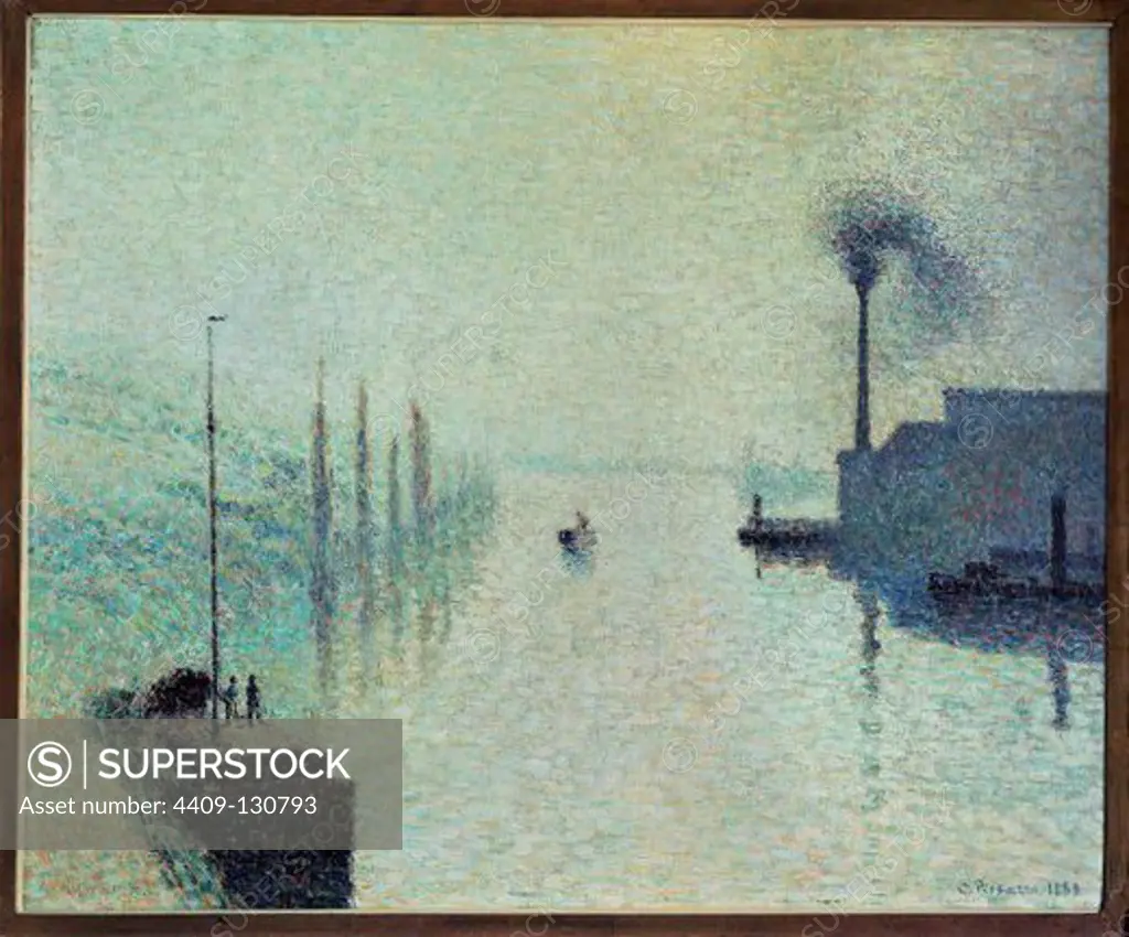 Camille Pissarro / 'Lacroix Island (The Effect of Fog)', 1888, Oil on canvas, 46.7 x 55.9 cm. Artwork also known as: La isla Lacoix, Rouen: Efecto de niebla. Museum: COLECCION PRIVADA.