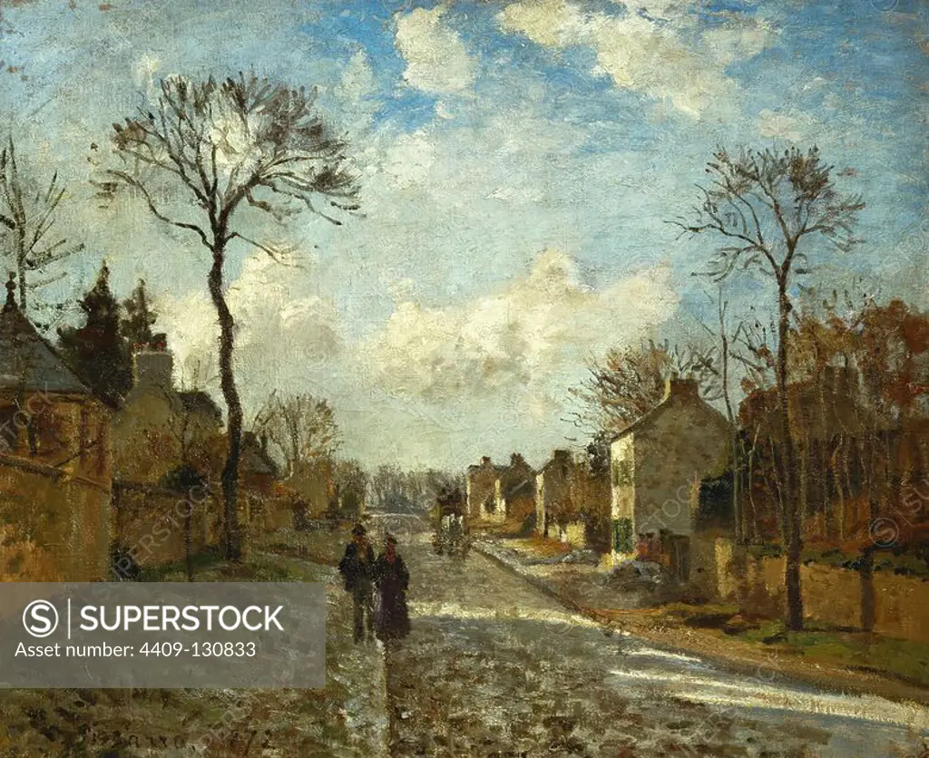 Camille Pissarro / 'The Street in Louveciennes', 1872, Oil on canvas, 63 × 73,5 cm. Museum: MUSEE D'ORSAY, BUDAPEST, France.