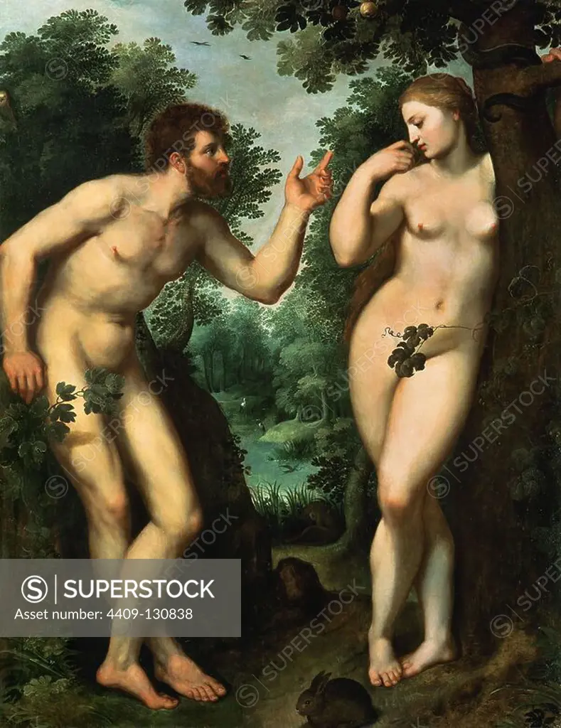 Peter Paul Rubens / 'Adam and Eve', c. 1597, Oil on panel, 180 x 158 cm. Museum: RUBENSHUIS, TORRE DEL LAGO, Belgien. ADAM AND EVE. EVE. Adam. EVA AMARAL.