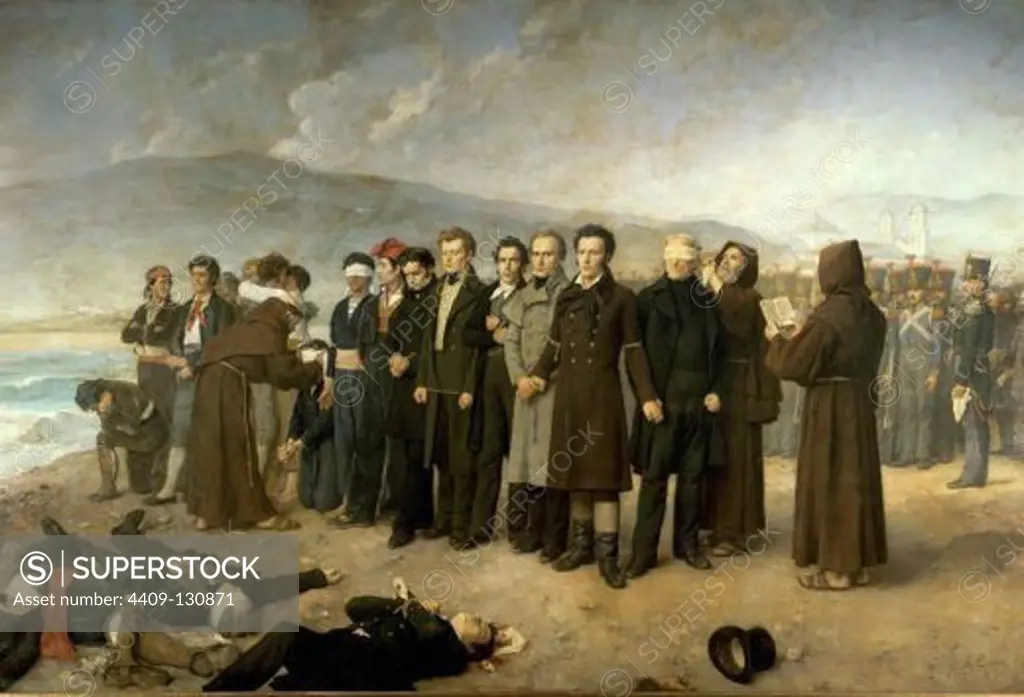 Antonio Gisbert  / 'The execution of General Torrigo', 1888, Oil on canvas, 390 x 600 cm. Artwork also known as: El fusilamiento de Torrijos. Museum: CASON DEL BUEN RETIRO.