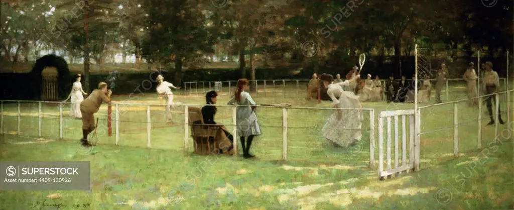 John Lavery / 'The Tennis Game', 1885, Oil on canvas, 77 x 183 cm. Museum: Aberdeen Art Gallery, Aberdeen, UK.