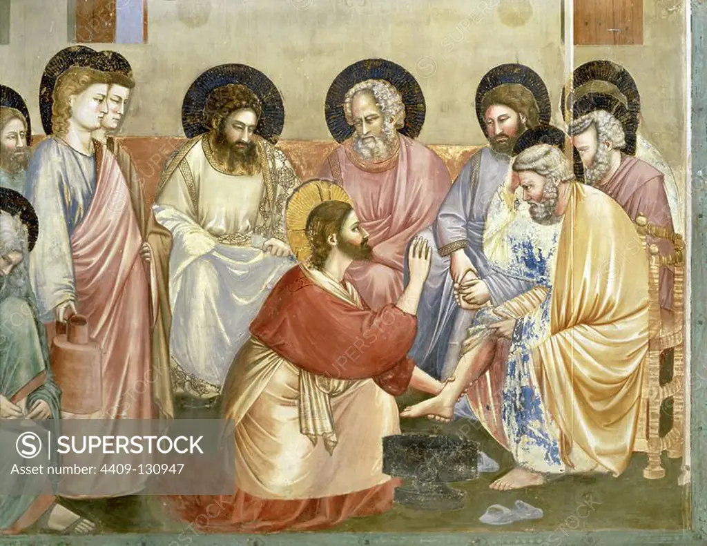 Giotto / 'Washing the Feet' (detail), 1304-1306, Fresco. Museum: Cappella degli Scrovegni, Pavoda. JESUS.