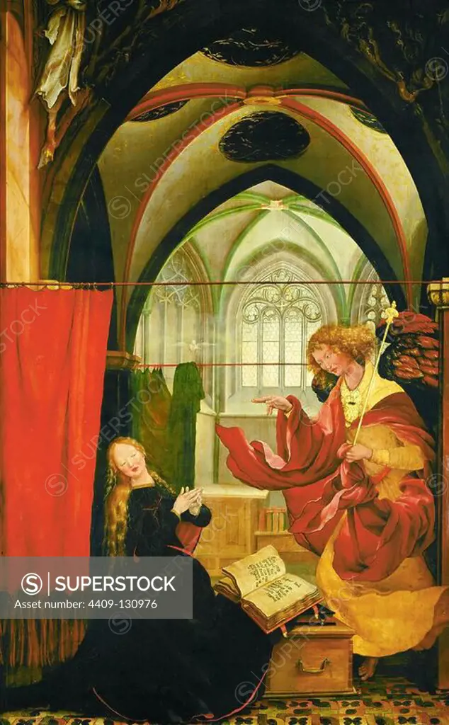 Matthias Grünewald / 'Inssenheim Altar: Annunciation', 1515. Museum: MUSEE D'UNTERLINDEN, Colmar, France. VIRGIN MARY.