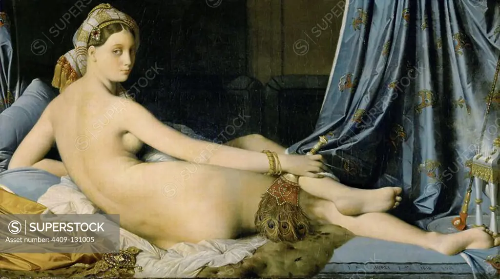 Jean Auguste Dominique Ingres / 'The Grand Odalisque', 1814, Oil on canvas, 91 x 162 cm. Museum: MUSEE DU LOUVRE, BUDAPEST, France.