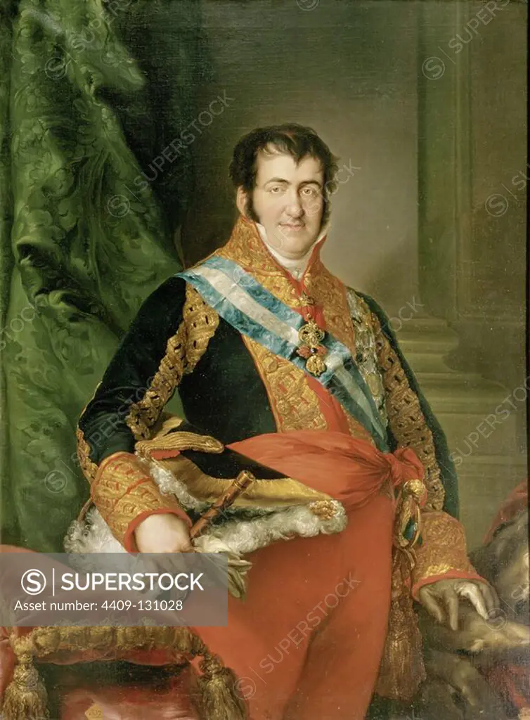 Vicente López Portaña / 'Ferdinand VII of Spain', 1833, Oil on canvas, 142 X 106 cm. Museum: REAL ACADEMIA DE BELLAS ARTES DE SAN FERNANDO, MADRID, SPAIN. Author: Vicente Lopez y Portaña. LUIS LOPEZ PIQUER.