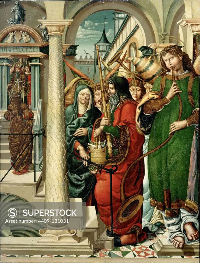 Maestro de Sigena / 'Presentation of the Virgin in the Temple', 1519, On wood, 149 x 113 cm. Museum: MUSEO DE SANTA CRUZ, Toledo, SPAIN. VIRGIN MARY.