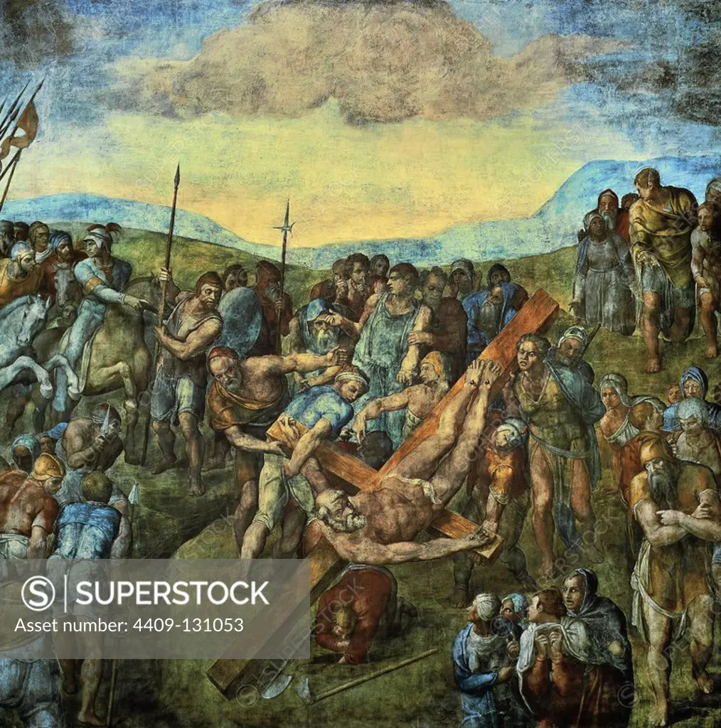 Miguel Ángel / 'The Crucifixion of Saint Peter', 625 x 662 cm. Museum: Capella Paolina. SAINT PETER.