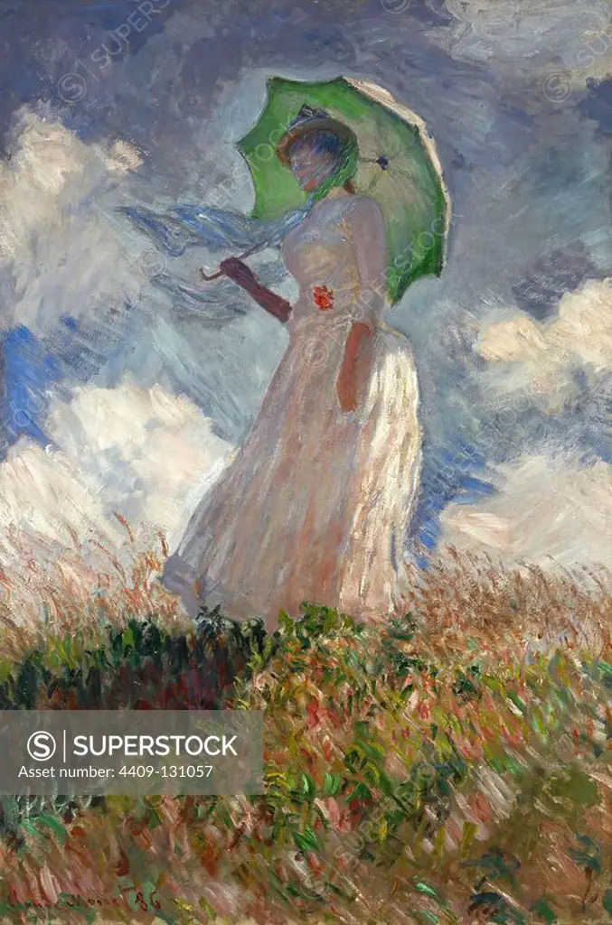 Claude Monet / 'The Woman with a Parasol', 1886, Oil on canvas, 131 × 88 cm. Museum: MUSEE D'ORSAY, BUDAPEST, France. SUZANNE HOSCHEDE.