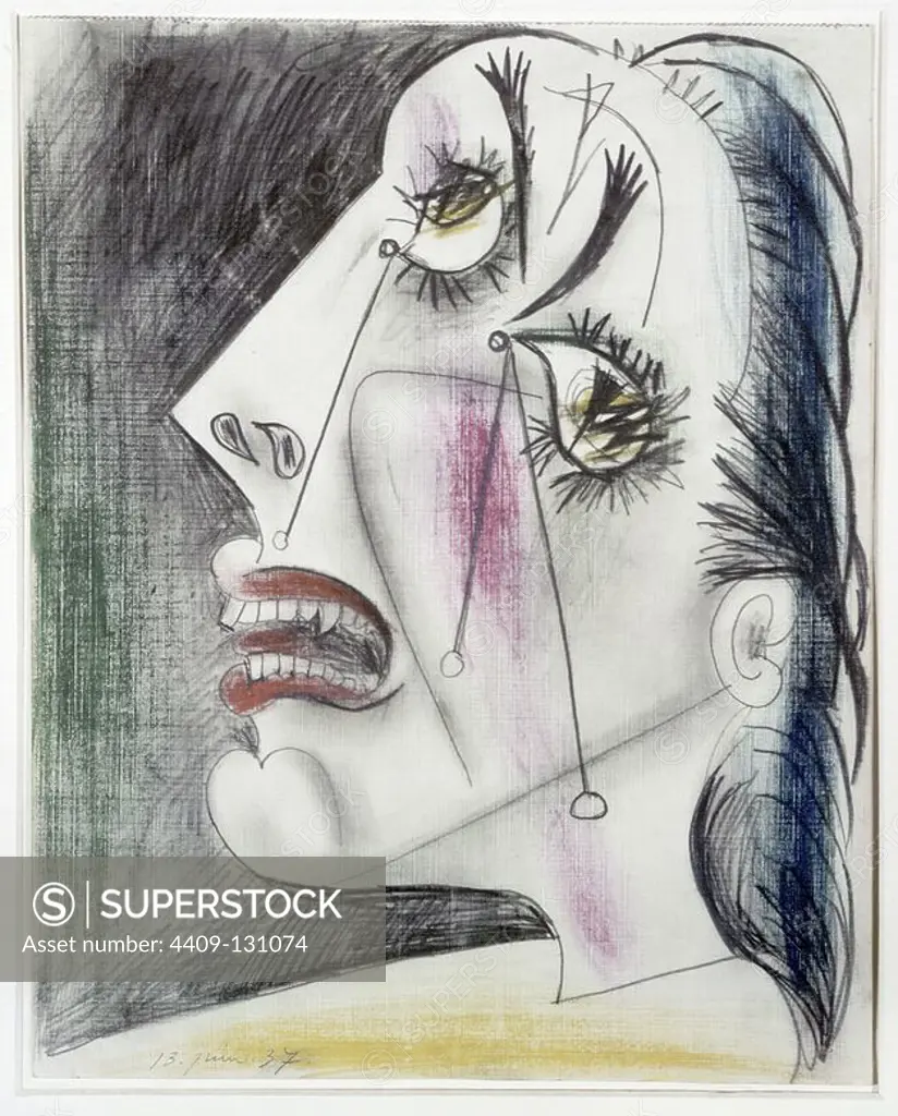 Pablo Picasso / 'La Femme qui Pleure' (Weeping Woman), Study for Guernica, 1937, Pencil on paper, 29 x 23 cm. Museum: Museo Nacional Centro de Arte Reina Sofía (MNCARS), MADRID, SPAIN.