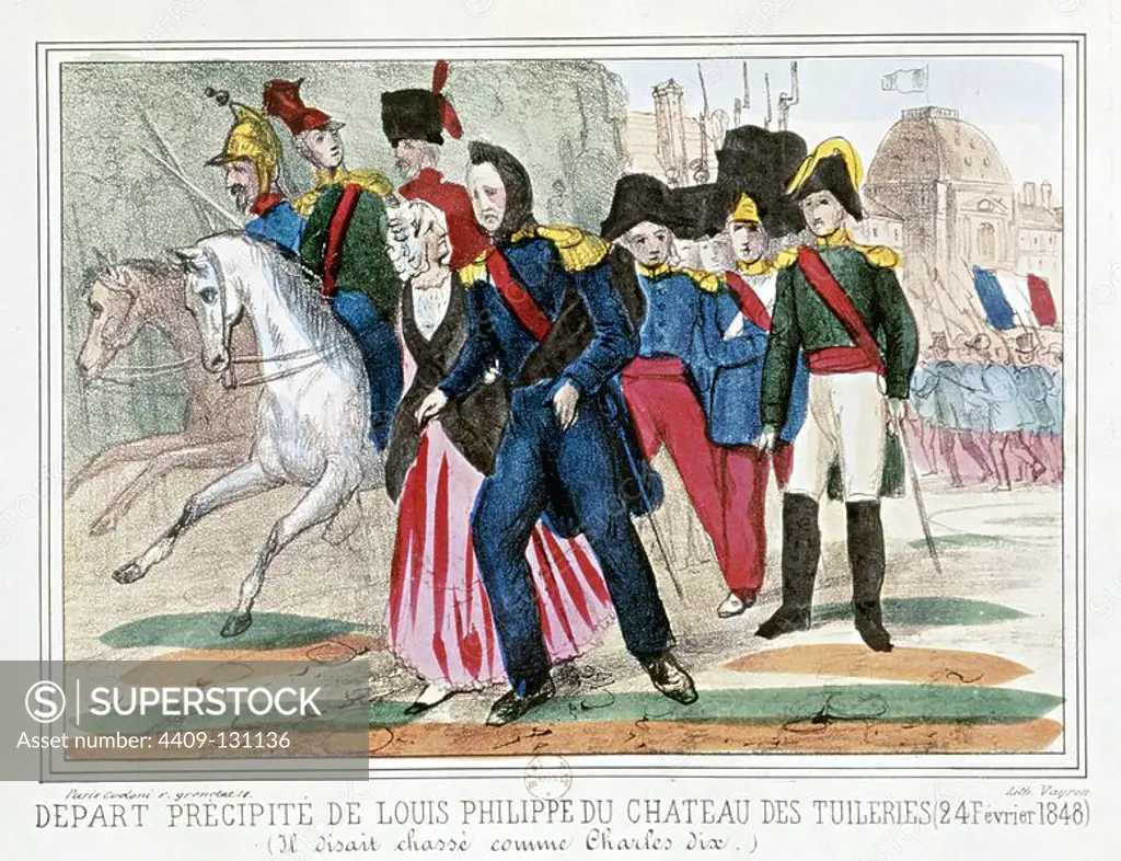 'Louis Philippe of France leaves the Tuileries Palace in 1848'. Museum: COLECCION PRIVADA.