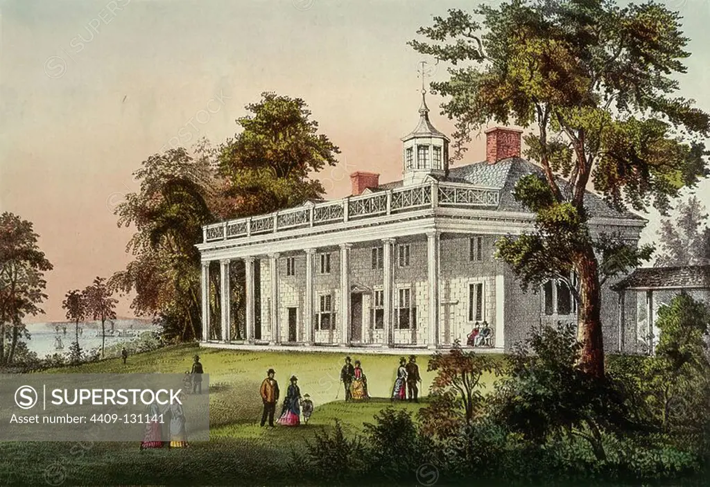 ' The home of George Washington on Mount Vernon'. Museum: Yale University, New Haven, Connecticut. Author: Currier and Ives.
