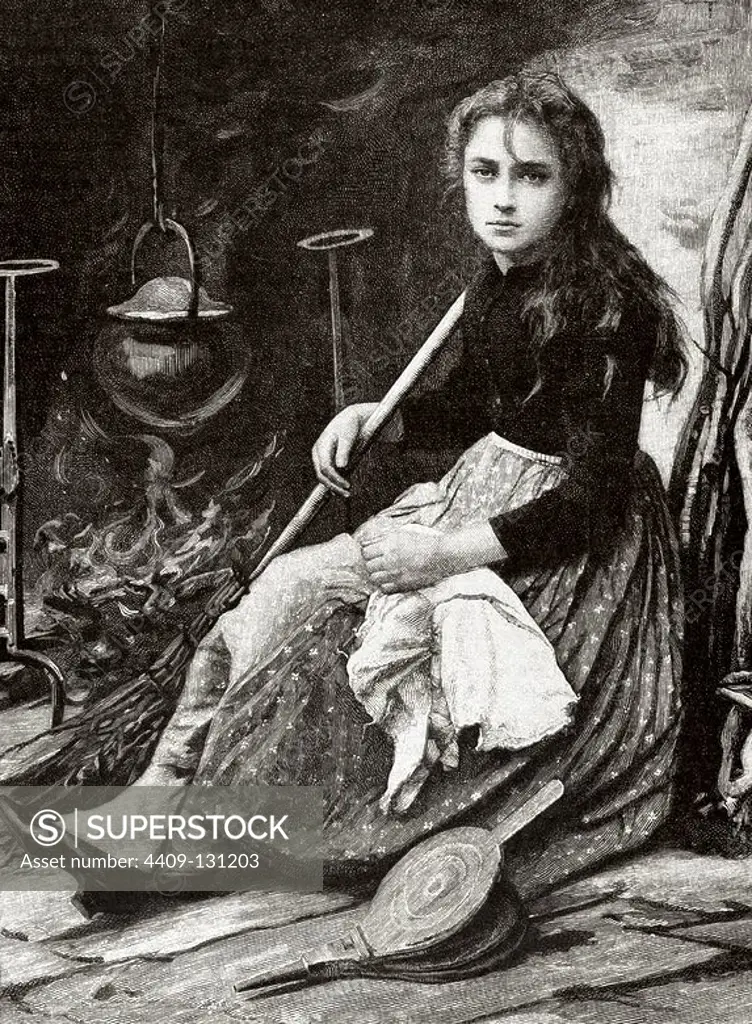 Cinderella. Character in the tale written by Charles Perrault. Engraving in The Iberian Illustration, 1891.