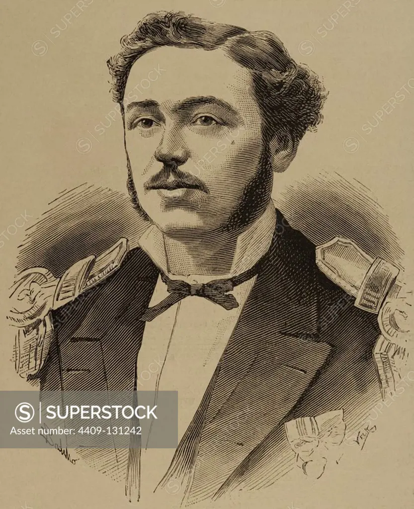 Carlos Condell (1843-1887). Chilean Navy. Engraving by Vela. The Spanish and American Illustration, 1879.