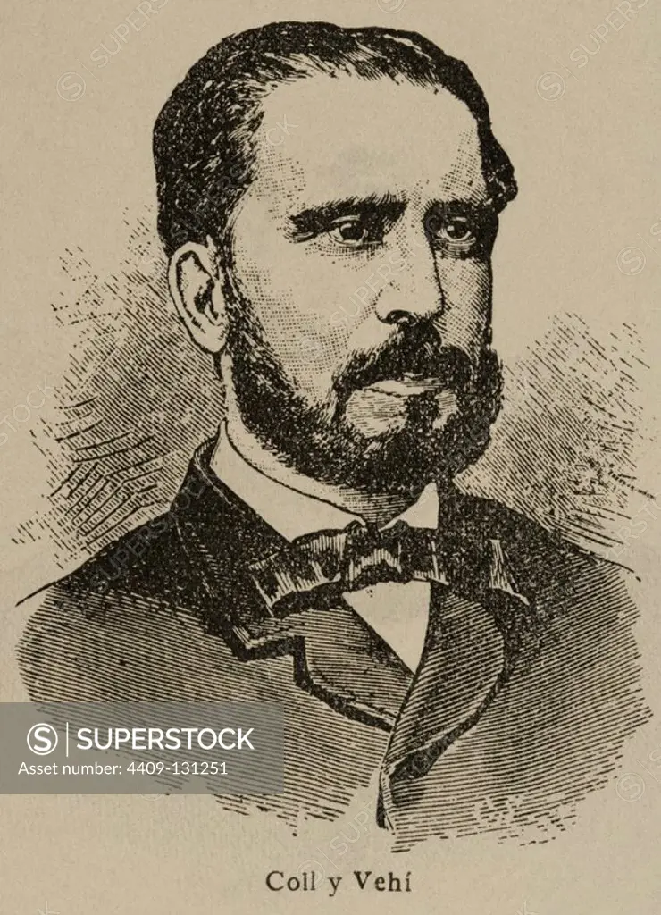 Jose Coll Vehi (1823 -1876). Spanish literary theorist. Engraving in History of Spain, edited by Blas Cami, 1910.