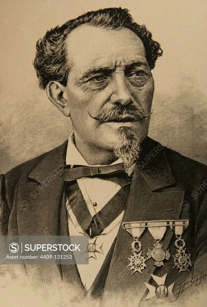 Fructuoso Canonge (1824-1890). Spanish magician. Engraving by J. Dieguez. The Illustration, 1890.