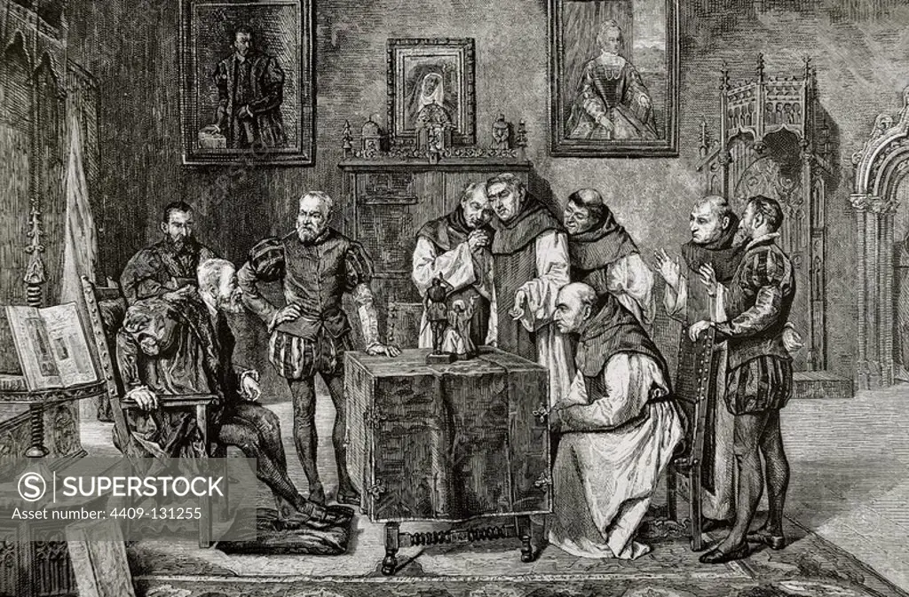 Charles I (1500-1558). King of Spain and Emperor of Germany. Charles V at Yuste. Engraving by C. Penoso. The Spanish and American Illustration, 1879.