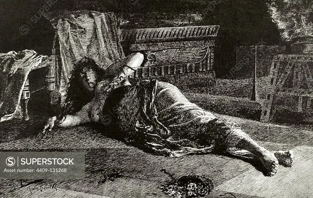 Cleopatra VII Philopator (69-30 BC). Queen of Egypt. The death of Cleopatra. Engraving in The Artistic Illustration, 1888.