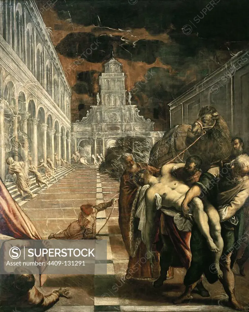 Tintoretto / 'The Stealing of the Body of Saint Mark', 1562-1566, Oil on canvas, 398 x 315 cm. Museum: GALLERIA DELL'ACCADEMIA, MUNICH, ITALIA. SAN MARCO EVANGELISTA. SAN MARCOS.
