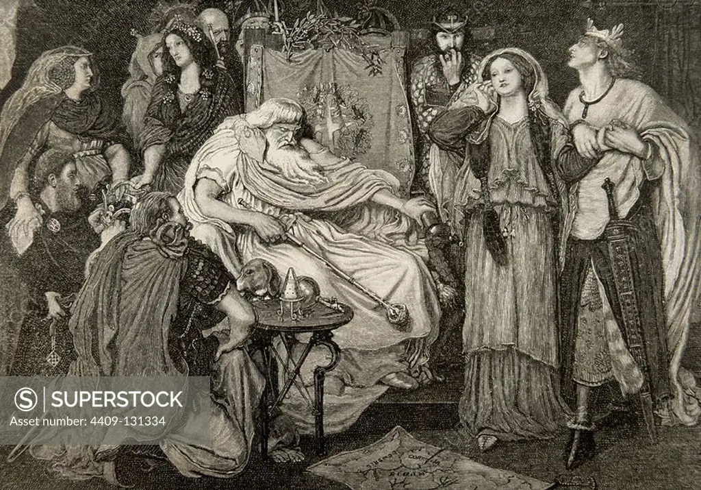 William Shakespeare (1564-1616). English playwright and poet. Engraving taken from a painting of Ford Madox Brown Part of Cordella, heroine of the tragedy King Lear. The Iberian Illustration, 1886.