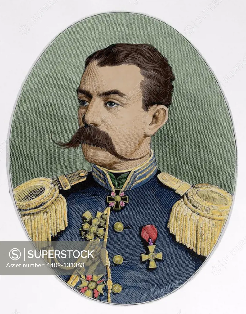 Astrukoff. Russian General in the Russian-Turkish War of 1877-1878. Engraving by Carretero. Spanish and American Illustration, 1877. Colored engraving.