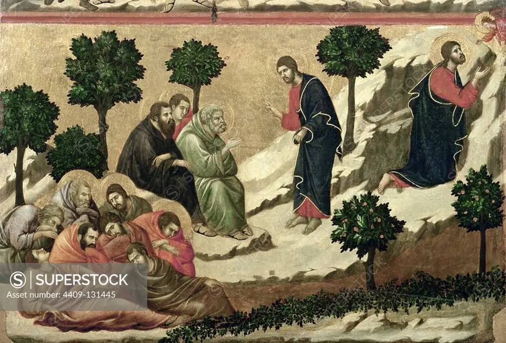 Duccio di Buoninsegna / 'Maestà - Passion: Agony in the Garden', 1308-1311, Tempera and gold on wood, 51 x 76 cm. Museum: Museo dell'Opera Metropolitana del Duomo, Siena. JESUS.