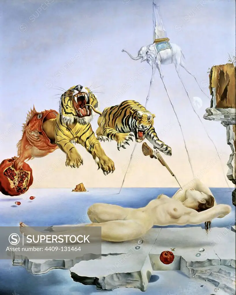 Salvador Dalí, 'Dream caused by the Flight of a Bee around a Pomegranate a Second before Waking up', 1944, Oil on canvas, 51 x 41 cm, Inv. 510. Museum: Museo Nacional Thyssen-Bornemisza, Madrid. GALA DALI.