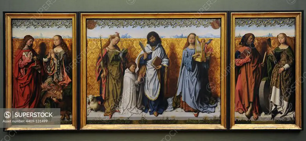 Master of the Saint Bartholomew Altarpiece (1475-1510). German painter. St Bartholomew Altarpiece, ca.1500-1510. Oak. From left to right: St John the Evangelist and St Margaret. St Agnes, St Bartholomew and St Cecilia with Carthusian donor and St James the Lesser and St Christina. Alte Pinakothek. Munich. Germany.