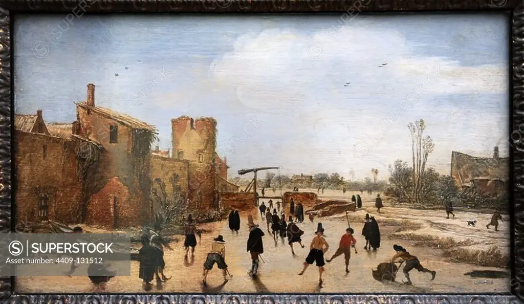 Esaias van de Velde (1591-1630). Dutch painter. Winter games on the town moast, 1618. Alte Pinakothek. Munich. Germany.