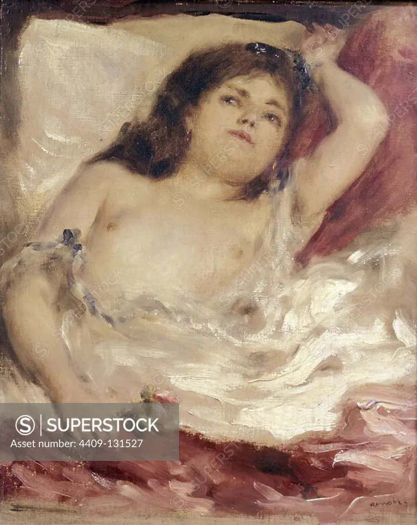 'Reclining Semi-Nude or Nude Half-Length', 1872, Oil on canvas, 29,5 x 25 cm. Author: AUGUSTE RENOIR. Location: MUSEE D'ORSAY. France.