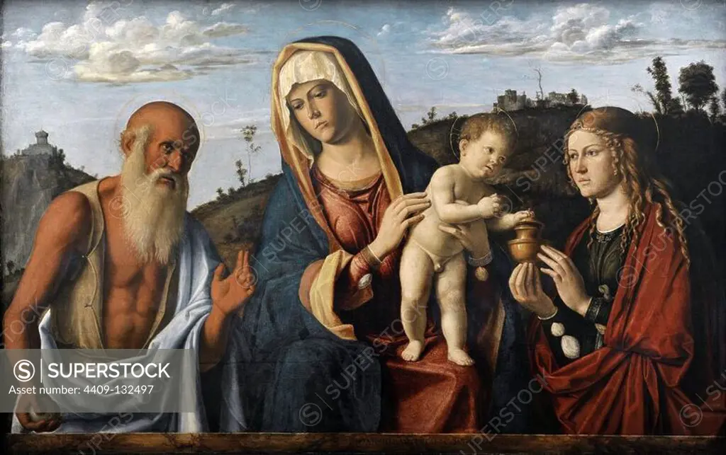Cima da Conegliano (1459-1517). Italian Renaissance painter. Madonna and Child with Saint Jerome and Mary Magdalene, 1495. Alte Pinakothek. Munich. Germany.