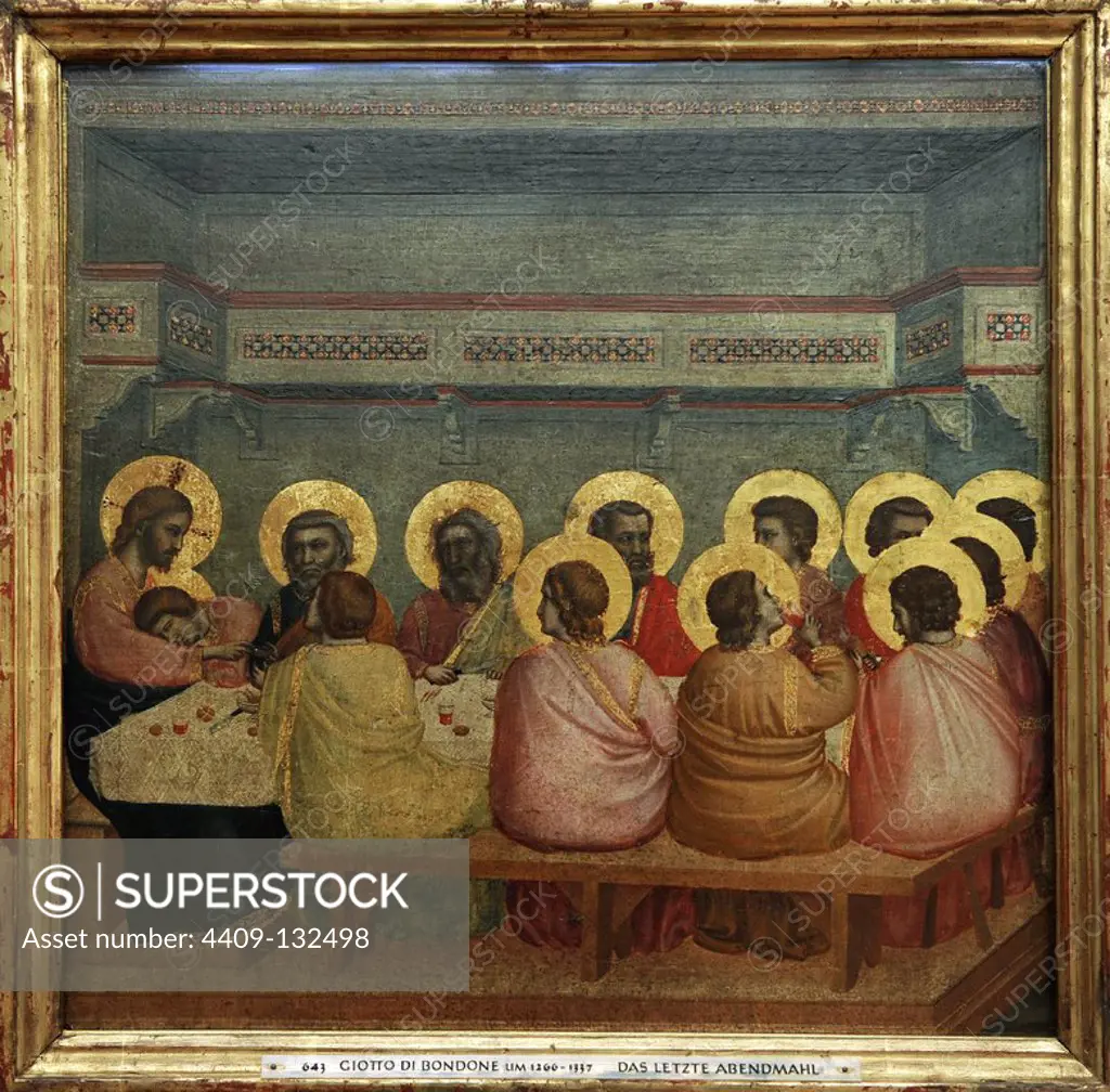 Giotto (1267-1337). Italian painter. Gothic. Last Supper, 1306. From Church of Santa Croce, Florence. Alte Pinakothek. Munich. Germany.