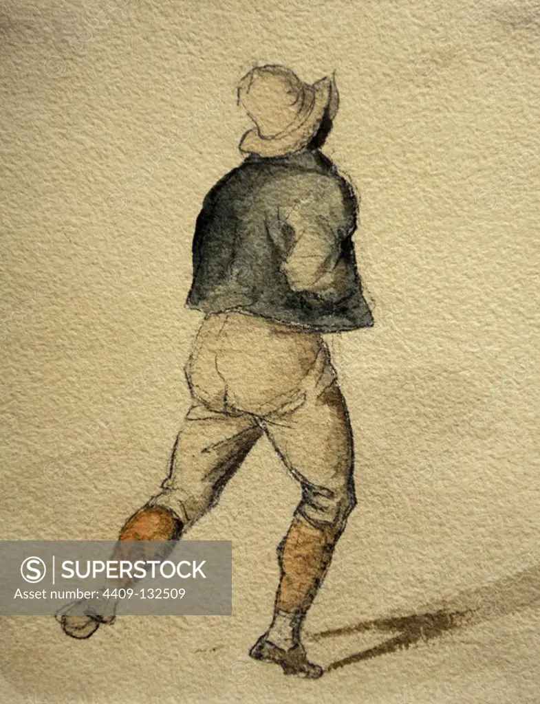 Theodore Gericault (1791-1824). French painter. Boy seen from the Backside. Pensil, watercolour. Alte Pinakothek. Munich. Germany.