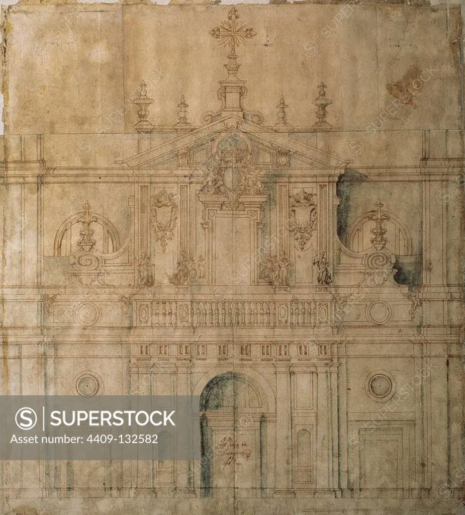 Alberto Churriguera (1676-1740). Spanish architect. Exterior elevation of the facade of the Cathedral of Valladolid. 18th century. Department of plans. Diocesan and Cathedral Museum of Valladolid. Castile and Leon. Spain.
