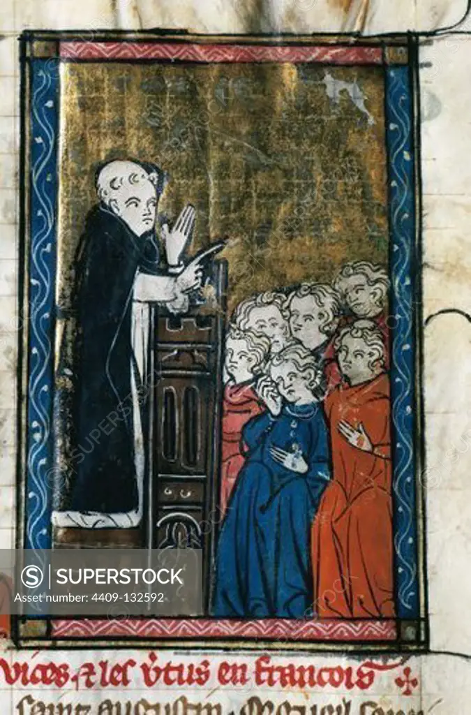 Doctrine Chretienne. Manuscript. France. 13th century. Miniature depicting a dominican friar preaching. Folio 110. Library University of Valencia. Spain.